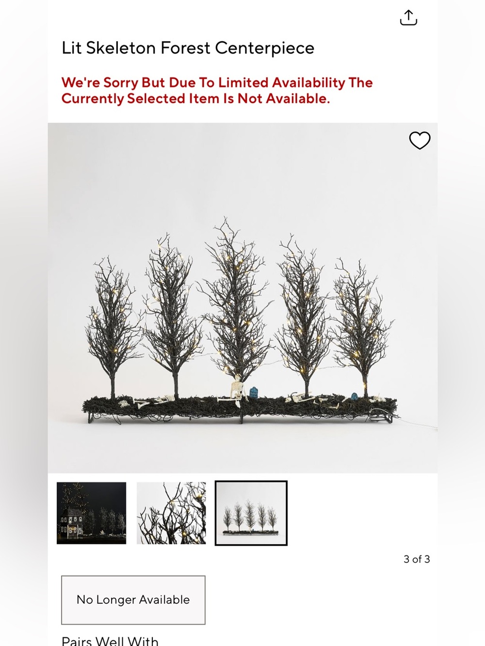 New Pottery Barn Halloween Lit Skeleton Forest Centerpiece Decor, Black Glitter